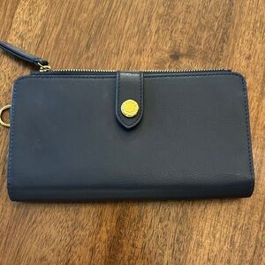 Cath Kidston NWOT Navy Blue Leather Wallet with Gold Accent